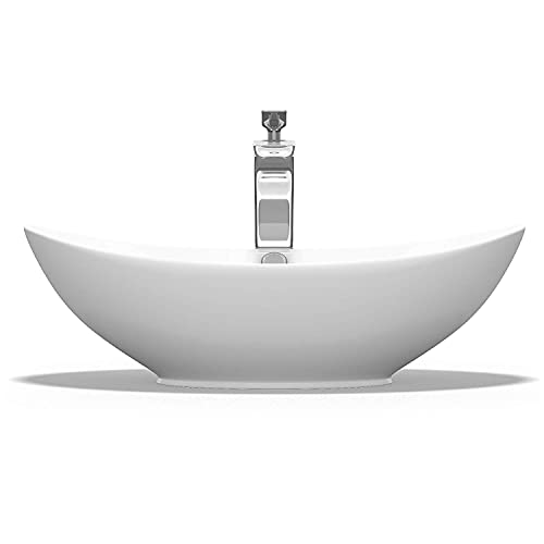 Mai & Mai® Lavabo da Appoggio 59X38.3X19.2cm, Lavandino Bagno Ovale Brüssel818 Lavabo in Ceramica con Troppopieno per Bagno Bianco