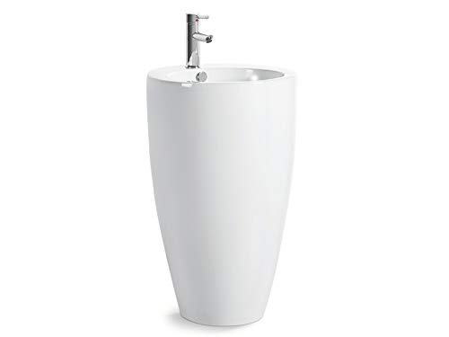 GT-LUX Lavabo lavandino lavello a colonna da appoggio a terra in ceramica bianca quadrato | rotondo ovale (Ovale - YH400)