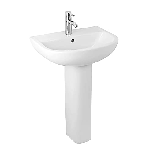 Inbagno Lavabo bagno con colonna, L 55x41 cm in ceramica bianca, fissaggi inclusi