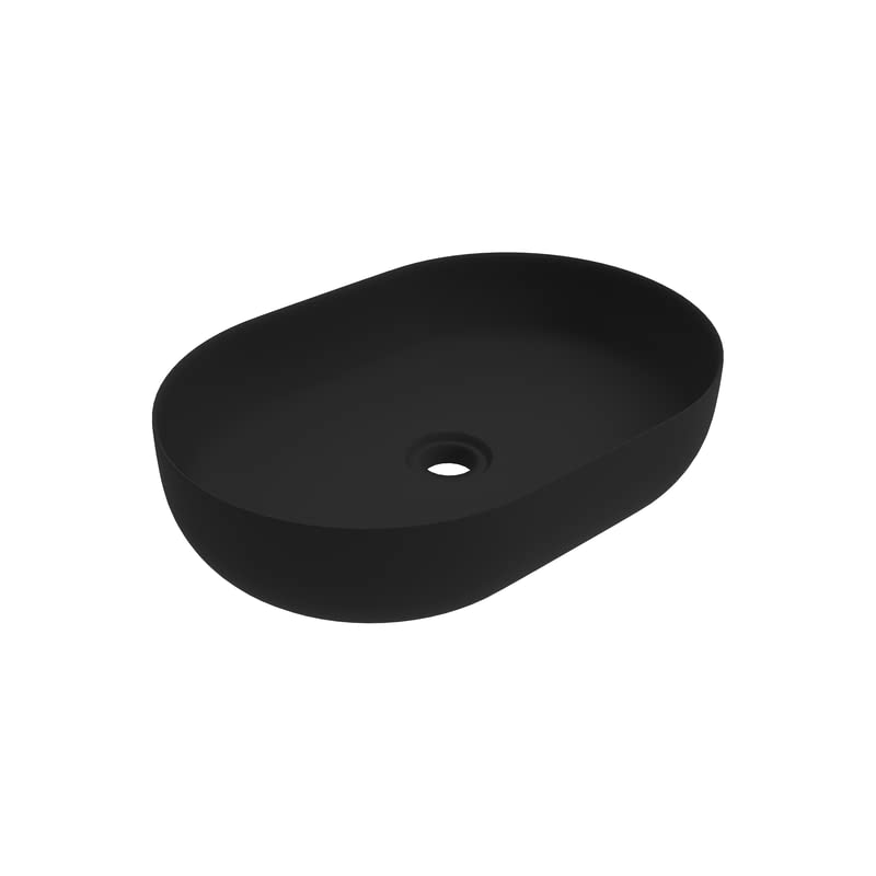 ERCOS Lavabo D'appoggio Ovale In Ceramica, Lavabo Bagno Colore Nero , Senza Troppopieno, Dimensioni 400x135 mm