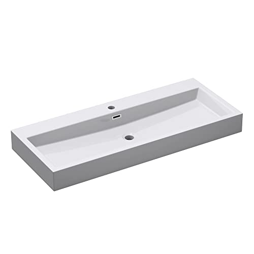 Mai & Mai® Lavabo da Appoggio 100x42x10cm, Lavabo Bagno Sospeso Lavandino Bagno Rettangolare Colossum06-1000 Lavandino da Minerale Fuso