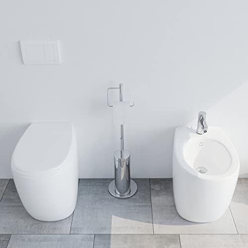 Sanitari bagno filomuro a terra Bidet e Vaso WC in ceramica con sedile coprivaso Modena