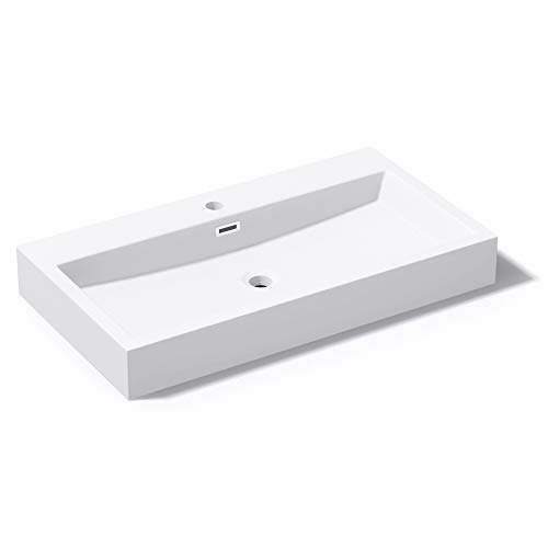 Mai & Mai® Lavabo da Appoggio 76,5x42x10cm, Lavabo Bagno Sospeso Lavandino Bagno Rettangolare Colossum06-765 Lavandino da Minerale Fuso