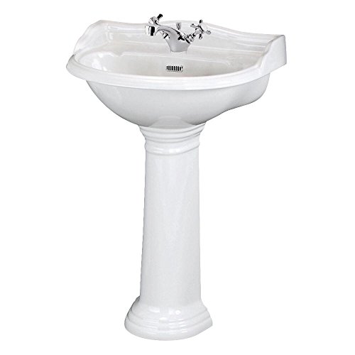 Hudson Reed Lavabo Su Colonna per Bagni - Design Tradizionale Su Piedistallo - Lavandino In Ceramica Bianca - 1 x Foro per la Rubinetteria - 915 x 610mm