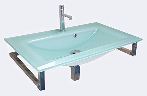 Lavabo in Float Acquamarina con Supporto in Acciaio Inox 80x50cm