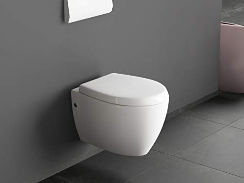 Aqua Bagno - WC Taharet, incluso sedile per WC da doccia, meccanismo Soft Close, WC sospeso con funzione bidet e sciacquone profondo, in ceramica