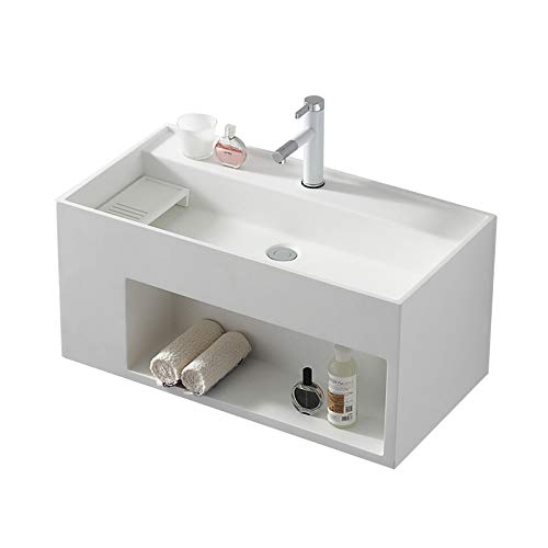 ZTGL Lavabo Bagno Sospeso con Mobile, Design Moderno Lavandino Bagno in Marmo Artificiale, con Portasapone Rimovibile, Bianco,800mm