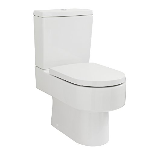 Hudson Reed - Sanitario Bagno WC a Terra Moderno con Vaso e Sedile Coprivaso Soft-Close in Ceramica Bianca (Doppio Pulsante, Scarico Orizzontale)