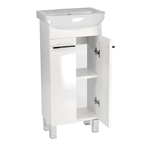 Lugo - Set di mobili da bagno, composto da lavandino da 40 cm con mobiletto alla base (colore: bianco)