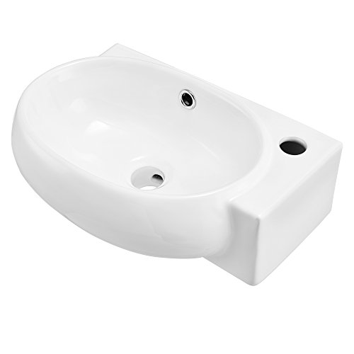 [neu.haus] Lavabo in Ceramica (42x28cm) Bianco per Il Montaggio al Muro per WC d´Ospiti