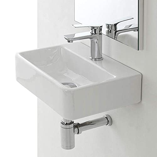 Inbagno Lavabo Sospeso Rettangolare, 40 x 29,5 x 11,5h cm, in Ceramica Bianco Lucido