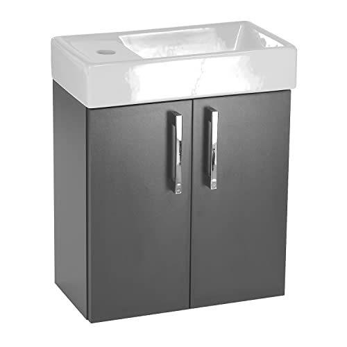 paplinskimeobel mobile da bagno con lavabo Set di mobili da bagno in ceramica e lavabo 40x22 cm, sinistra/destra, alta qualità (Gray)