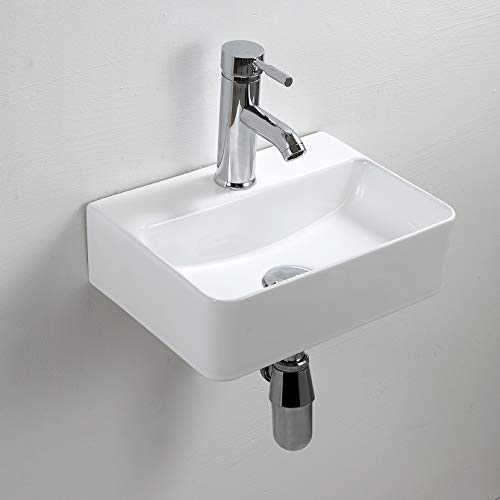 Lavandino rettangolare compatto in ceramica bianca, montaggio a parete, per piccolo guardaroba, bagno, 365 x 250 x 105 mm (stile 1)