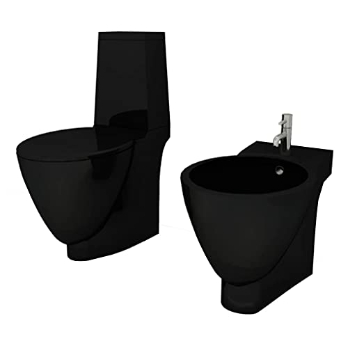 vidaXL Sanitari da Bagno da Parete in Ceramica Nera WC e Bidè Bidet Toilette