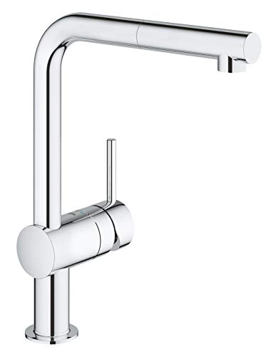 GROHE Rubinetto da cucina, linea Minta | raggio di rotazione di 360° | doccetta estraibile | bocca a L | Miscelatore lavello cromato 32168000