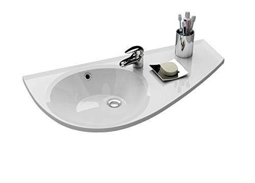 Pratico lavabo angolare | Lavabo da parete con foro per rubinetto e troppopieno | Lavabo sospeso | Lavabo Avocado 850 x 450 destra | RAVAK