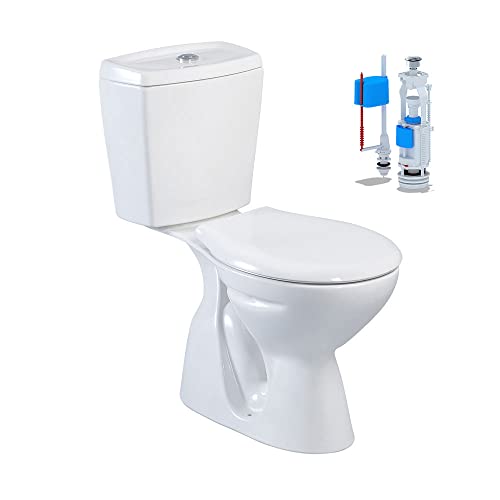 WC a pavimento con cassetta di scarico in ceramica e sedile WC Softclose, fondo verticale