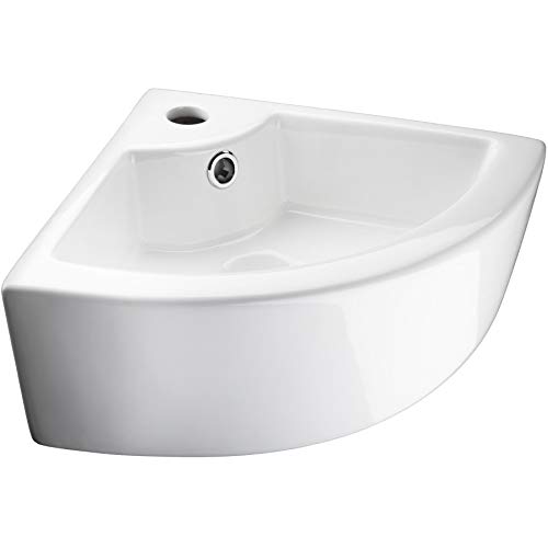 TecTake Ceramica lavabo in trattato lavamani angolare lavello rettangolare bagno sospeso | -modelli differenti- (Tipo 2 Lavabo ad angolo | no. 402570)