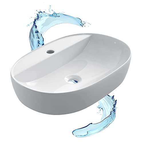 Starbath Plus - Lavabo in ceramica - Forma ovale - Bianco - Con foro per rubinetto - Dimensioni 60 x 38 x 12 cm - Ideale per piani d'appoggio in bagno e mobili da toilette