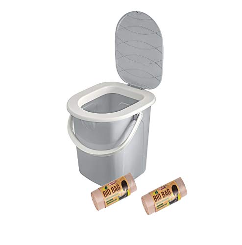 BranQ - Home essential BranQ, toilette da campeggio portatile da 22 l, con 40 sacchetti per WC biologici, in plastica, portata massima fino a 120 kg, grigio chiaro, 22 l, NA