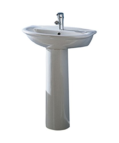 Lavabo lavandino con colonna a terra, in ceramica bianca, cm.65, marca Karla Rak