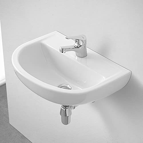 Inbagno Lavandino Bagno sospeso 50x38 cm, in Ceramica Bianca Lucida, con predisposizione per rubinetteria monocomando e Batteria 3 Fori