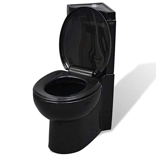vidaXL WC Toilette in Ceramica da Bagno Nero Soft Close Sanitari Vaso Scarico