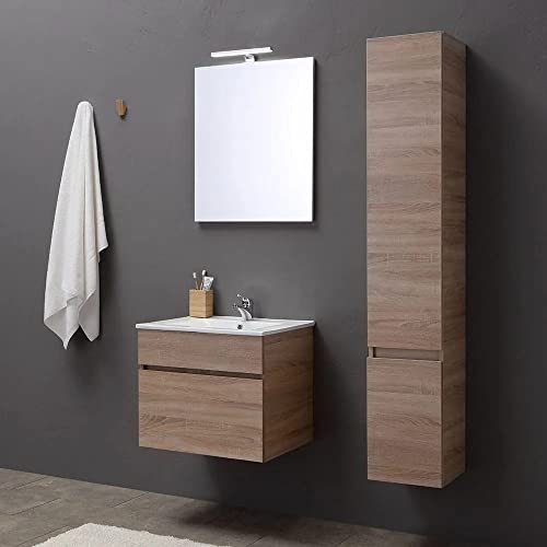 Kiamami Valentina MOBILE BAGNO SOSPESO DA 60 CM CON CASSETTO, SPECCHIO E LAVABO QUERCIA | SOLE