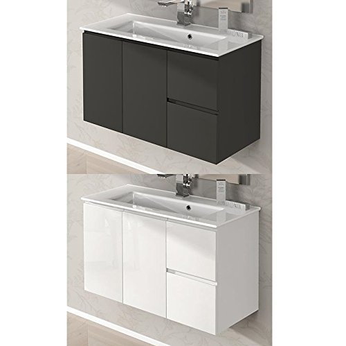 Bagno Italia Arredo Bagno da 80 cm sospeso mobile con lavandino ceramica 2 colori bianco grigio talpa I