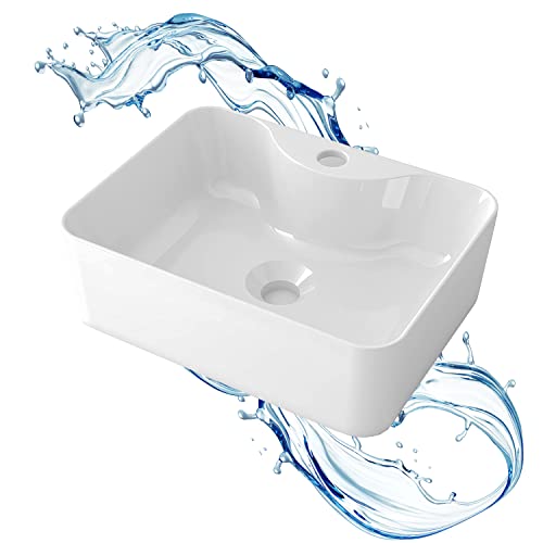 Starbath Plus - Lavabo in ceramica bianca - Forma rettangolare - Con foro per rubinetto - Dimensioni 41 x 31 x 13 cm - Ideale per piani d'appoggio in bagno e mobili da toilette