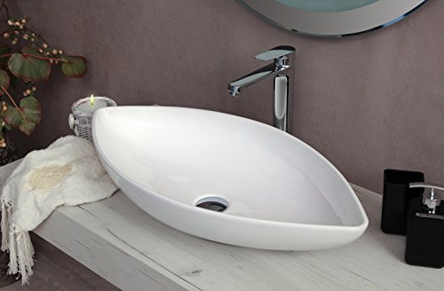 Yellowshop - Lavabo Da Appoggio Cm 71 x 36 Bacinella Lavandino Lavello In Ceramica Bianco Sanitari Bagno Design Moderno Modello Gothic