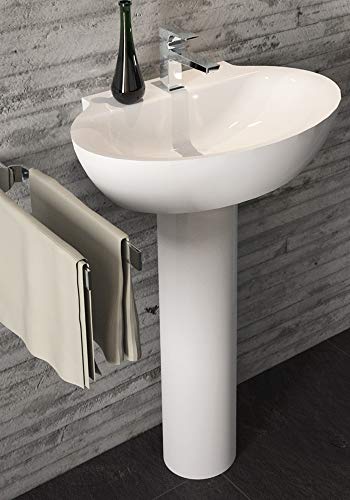 Ogomondo Lavandino Lavabo e Colonna Dark Sanitari Bagno in Ceramica Bianca Linea Moderna e Resistente