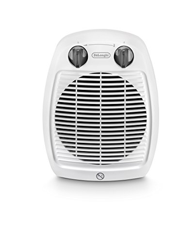 De'Longhi Hva 3220 Termoventilatore Verticale, Silenzioso, 2 Manopole, 2 Potenze, Protezione Antigoccia, Termostato, Maniglia, Protezione Antigelo, Doppio Isolamento, Piccole Dimensioni, Bianco