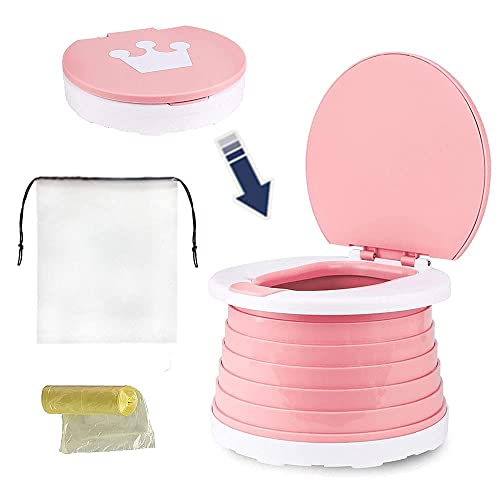 NETT Toilette Pieghevole per Bambini,Vasino Da Viaggio,Sedia da Toilette Pieghevole,Sedile Vasino Portatile,Vasino da Viaggio Indoor Outdoor per Addestramento del Bambino con Borsa da Viaggio (Rosa)