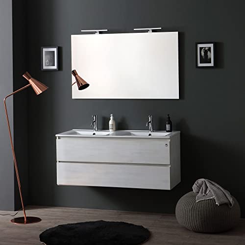 Kiamami Valentina MOBILE BAGNO 120 CM CON 2 CASSETTI PROMENADE DOPPIO LAVABO LUCE A LED | BERLIN