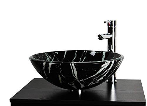 Home Supplies - Lavabo in vetro da bagno con piano di appoggio, effetto marmo, bianco e nero