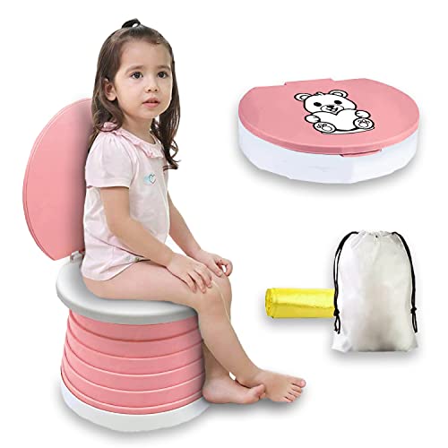 POTTY Vasino Portatile per Bambini da Viaggio, Pieghevole con Sacchetti Usa e Getta, Vasino Bambini (Rosa)