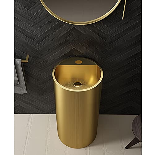 Lavandino A Colonna Bagno Acciaio Inossidabile Dorato，Lavandino Su Piedistallo Anti-fouling E FacileDa Pulire ，lavabo Freestanding Colonna Con Foro Per Rubinetto 395*395*800m(Size:Lavello a colonna B)