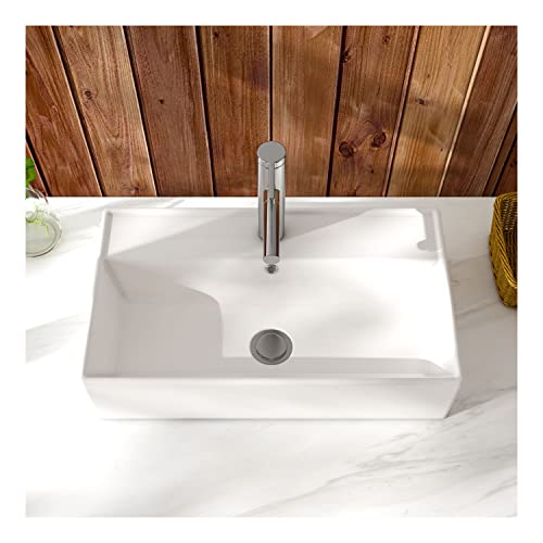 MEJE 55 x 31,5 x 13,5 cm Lavandino del Bagno Rettangolare Bianco Lavabo da Appoggio in Porcellana Ceramica Lavabo Vanity