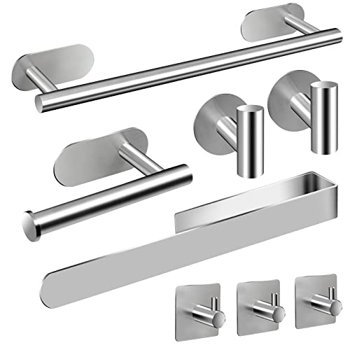 AIKER Porta Asciugamani Bagno,Set di Accessori Bagno Adesivo 8PCS,Acciaio Inossidabile 304 Ispessito di Alta Qualità Per Mobili da Bagno o arredo Bagno a Parete