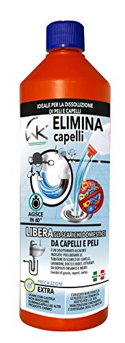 WK Elimina Capelli Per Scarichi Domestici | L'unico in grado di eliminare peli e capelli dagli scarichi | 1 litro | Made in Italy