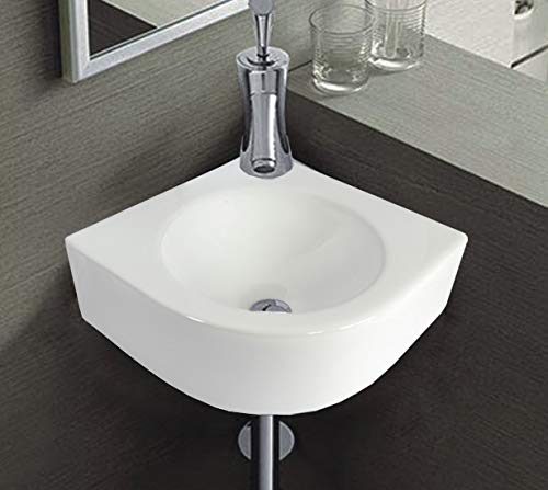 WP030 - Lavabo angolare in ceramica, bianco, montaggio a parete, ovale, semicircolare, circa 30 cm