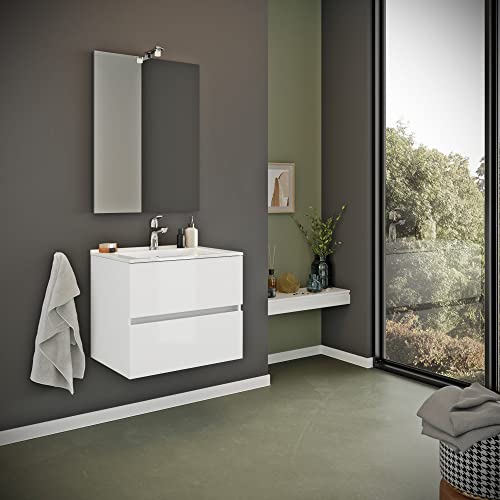 Kiamami Valentina Mobile Bagno SOSPESO con LAVABO 60CM E CASSETTI Bianco Lucido | BENACO