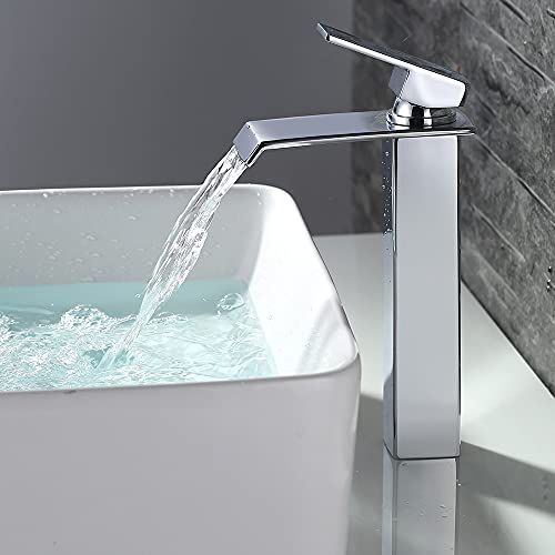 HOMELODY Rubinetto Bagno Cascata Miscelatore Lavabo Monocomando in Ottone Miscelatore Lavabo Alto Acqua Calda e Fredda，Cromato