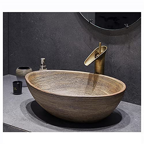 Lavabo Da Appoggio Set Retrò In Ceramica Con Rubinetto E Scarico，lavabo Pietra Bagno Lavello Ovale Ad Alta Capacità，lavandino Da Esterno Nero Per Bagno E Toilette 51*(Color:lavabo per nave Suit D)