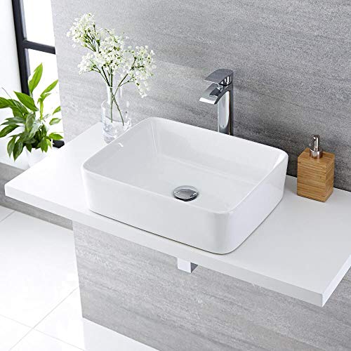 Lavabo Da Appoggio Ceramica Bianco Rettangolare Lavandino Lavello Arredo 50x39x13 Cm