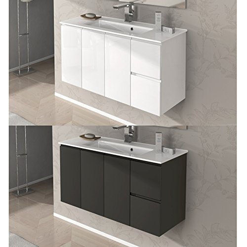 Bagno Italia Arredo Bagno da 100 cm sospeso mobile con lavandino 2 colori bianco grigio talpa I