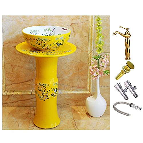 Lavandino A Colonna Piccolo Ceramiche Colorate Vintage，Lavandino Su Piedistallo Apertura Del Rubinetto A Foro Singolo，lavabo Colonna Bagn(Size:Set di rubinetti per lavabo con piedistallo,Color:giallo)