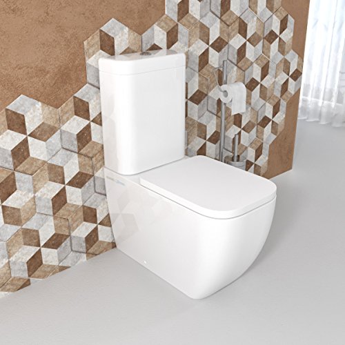 Sanitari bagno Vaso WC monoblocco filomuro a terra con coprivaso sedile softclose cassetta di scarico Legend