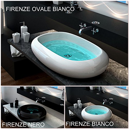 Lavabo da appoggio bagno ceramica circolare o ovale bianco design moderno I